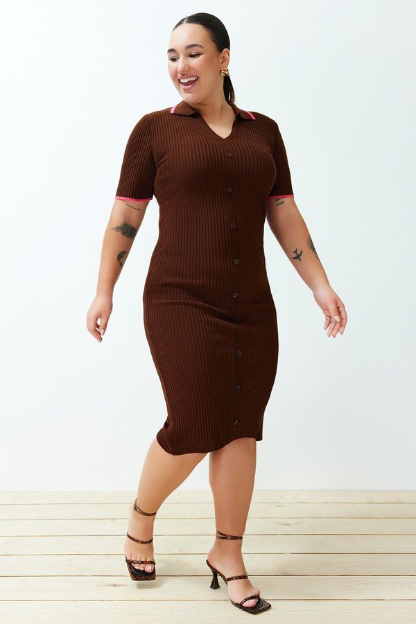 Trendyol Trendyol Curve Brown Polo Neck Knitwear Dress