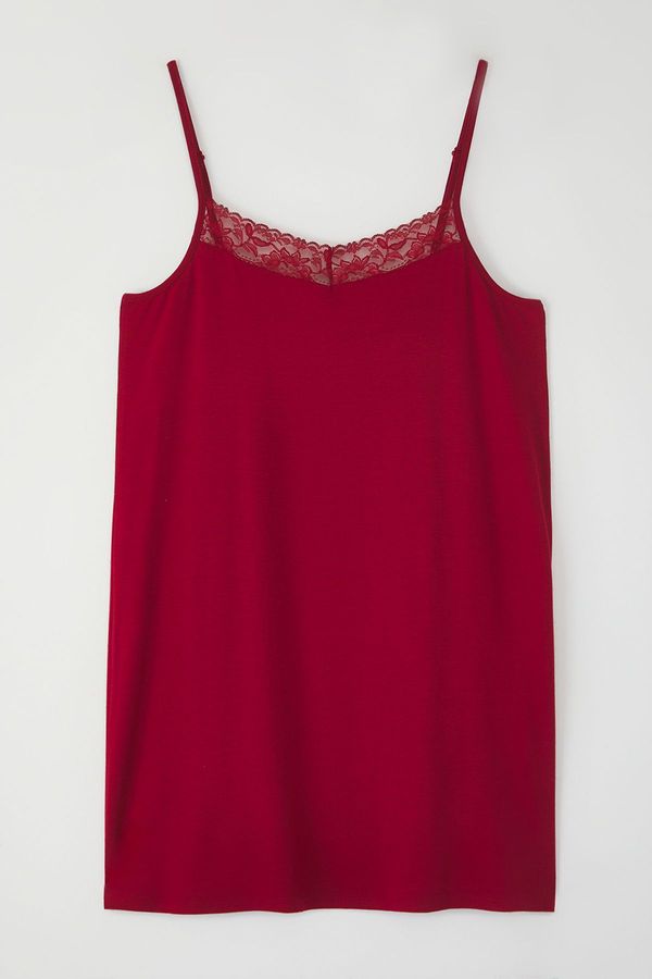 Trendyol Trendyol Curve Burgundy V Neck Lace Knitted Nightgown