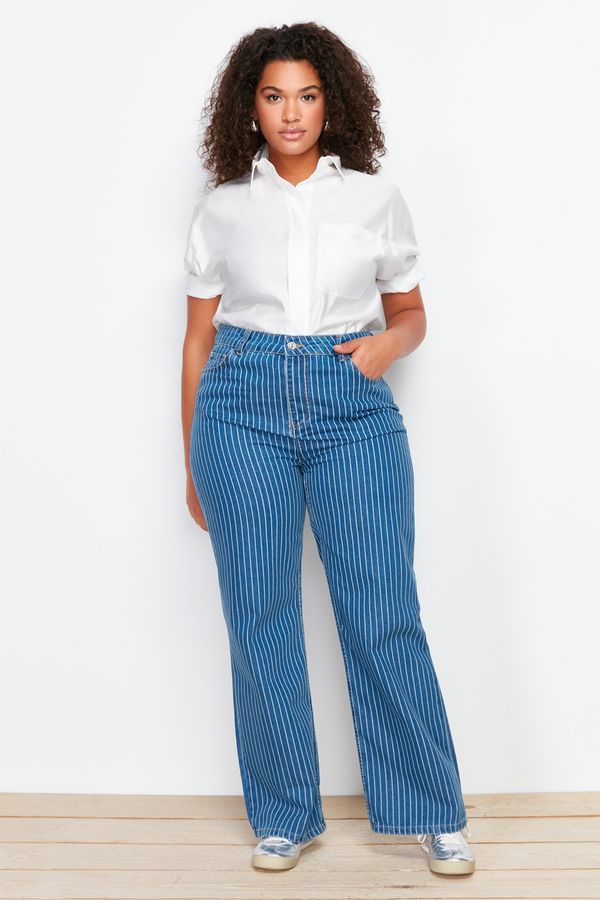 Trendyol Trendyol Curve Dark Blue Striped Wide Cut Jeans