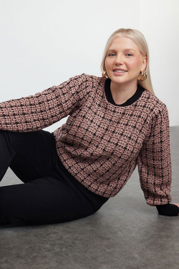 Trendyol Trendyol Curve Dusty Rose Glittery Tweed Look Knitwear Sweater