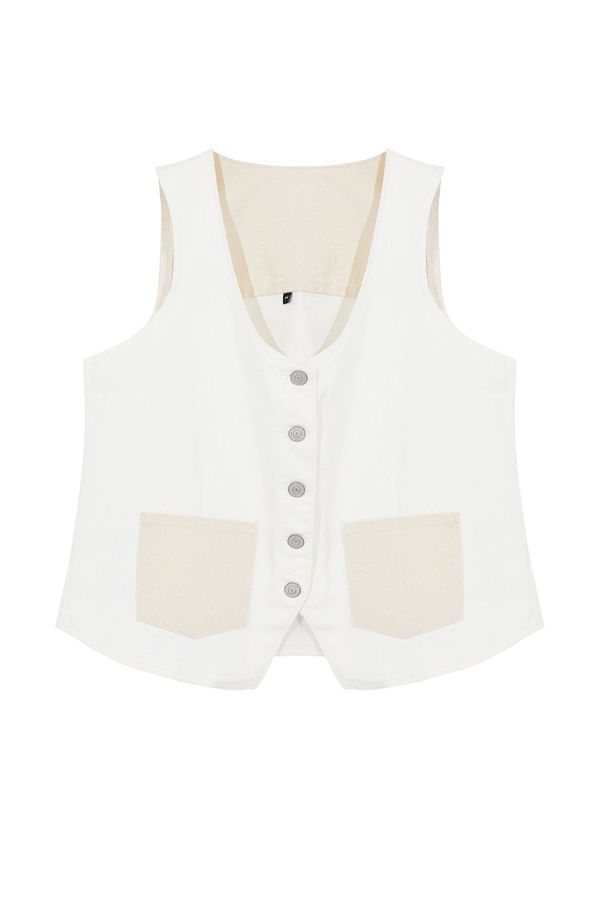 Trendyol Trendyol Curve Ecru Pocketed Plus Size Denim Vest