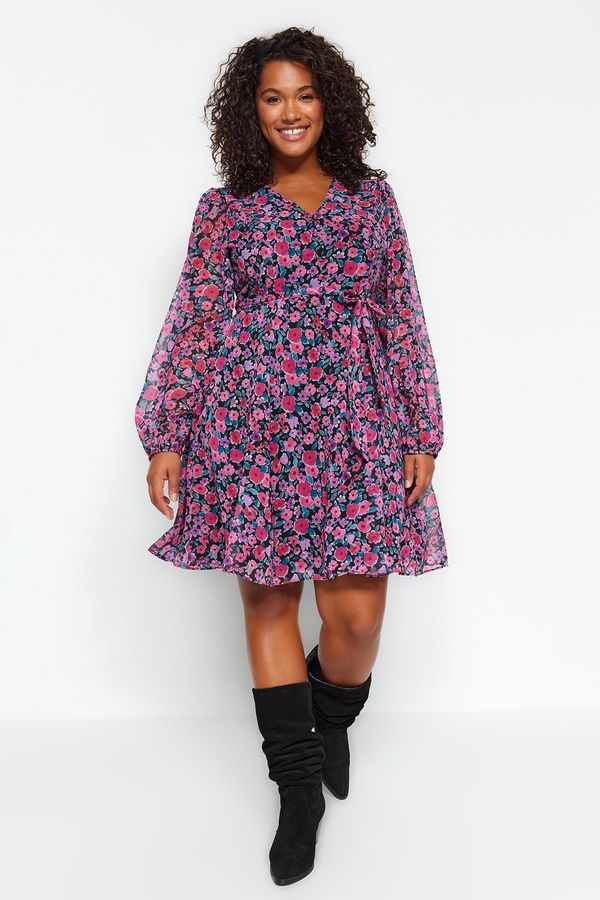 Trendyol Trendyol Curve Floral Patterned V-Neck Woven Dress