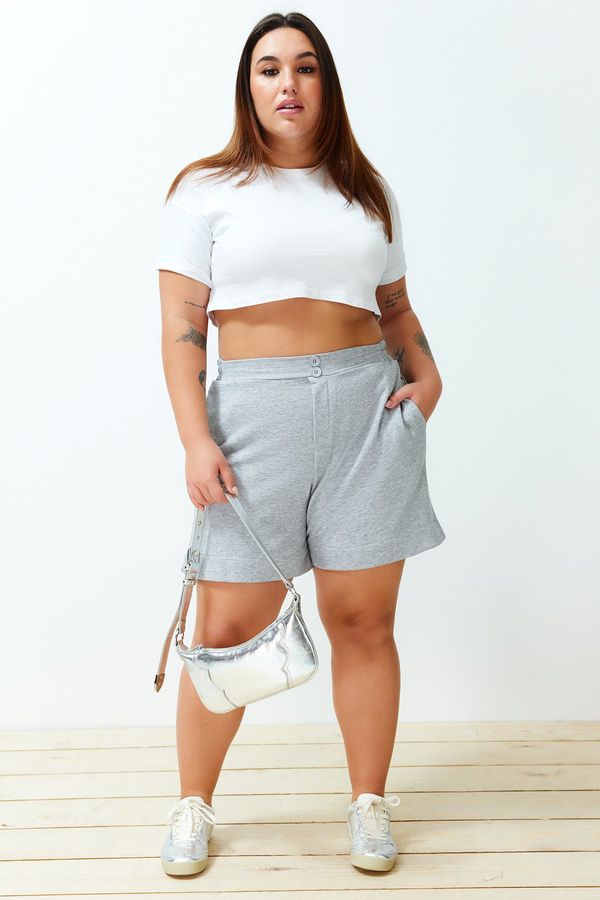 Trendyol Trendyol Curve Gray Button Detailed Knitted Shorts & Bermuda
