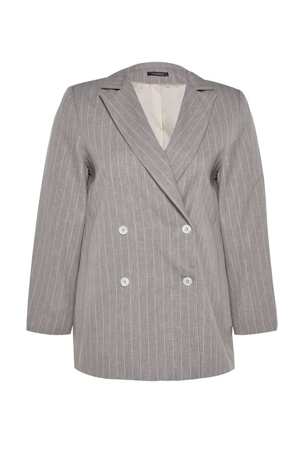 Trendyol Trendyol Curve Gray Striped Double Closure Woven Jacket