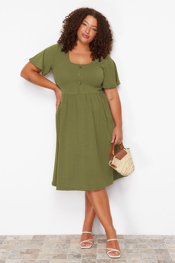 Trendyol Trendyol Curve Green Camisole Knitted Plus Size Dress