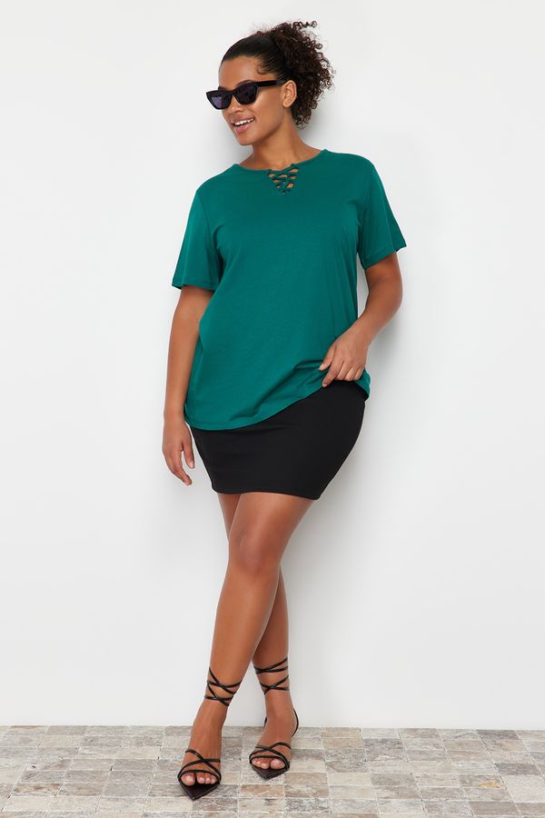 Trendyol Trendyol Curve Green V Neck Knitted T-Shirt