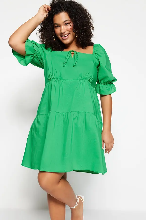 Trendyol Trendyol Curve Green Woven Tie Detailed Dress