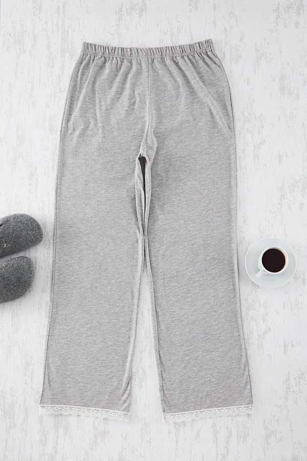 Trendyol Trendyol Curve Grey Melange Lace Knitted Pajama Bottoms
