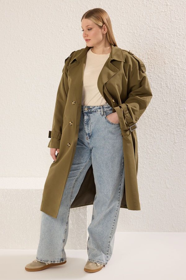 Trendyol Trendyol Curve Khaki Long Oversize Plus Size Trench Coat