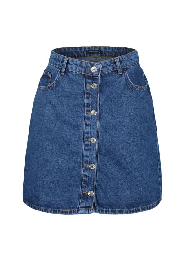 Trendyol Trendyol Curve Light Blue High Waist Buttoned Denim Skirt