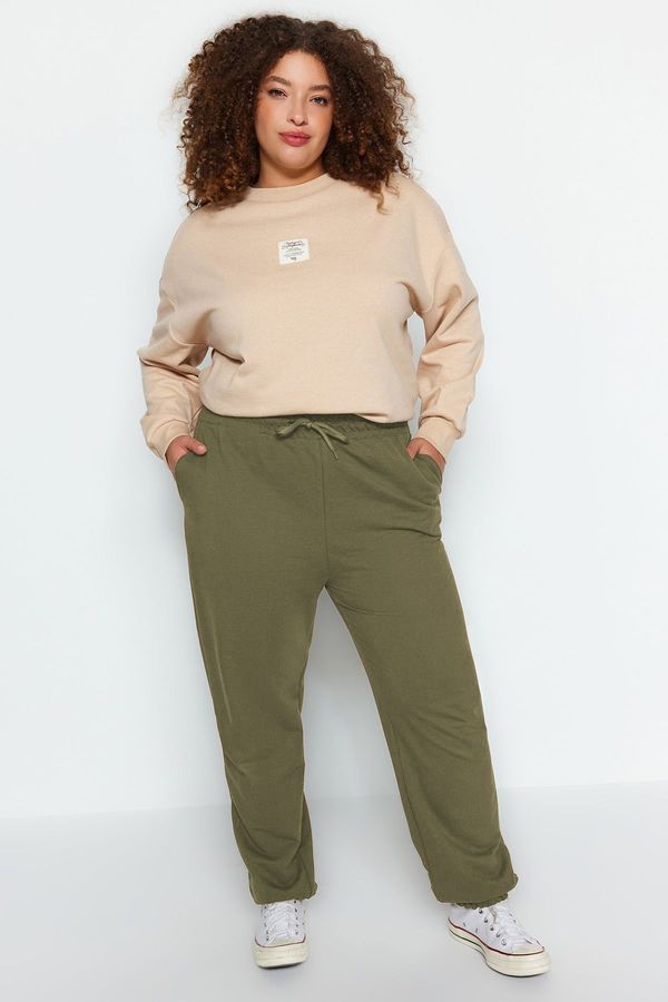Trendyol Trendyol Curve Light Khaki Jogger Leg Elastic Knitting Plus Size Sweatpants