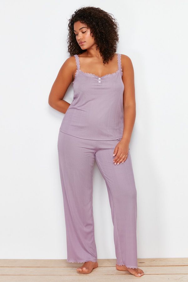 Trendyol Trendyol Curve Lilac Corded Strappy Knitted Pajamas Set