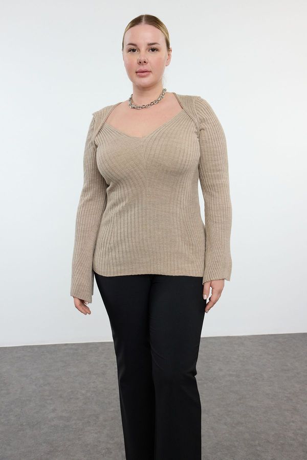 Trendyol Trendyol Curve Mink Wide Collar Ribbed Knitwear Sweater