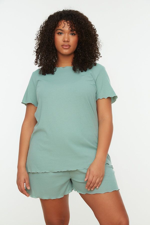 Trendyol Trendyol Curve Mint Corduroy Knitted Pajama Set