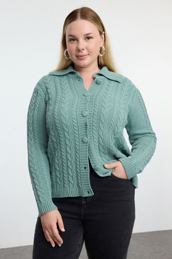 Trendyol Trendyol Curve Mint Knitwear Plus Size Cardigan