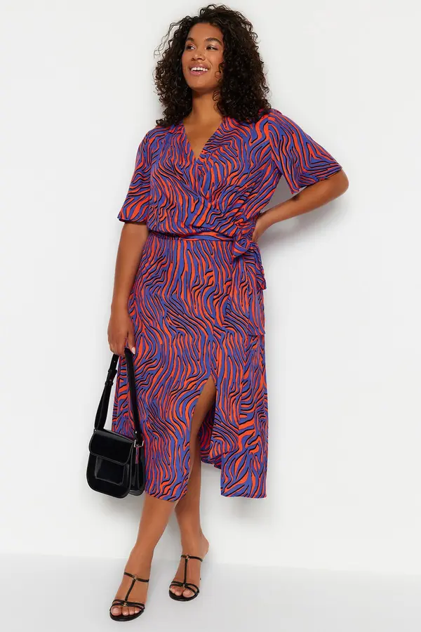 Trendyol Trendyol Curve Multicolored Animal Print A-line Shally Knitted Skirt
