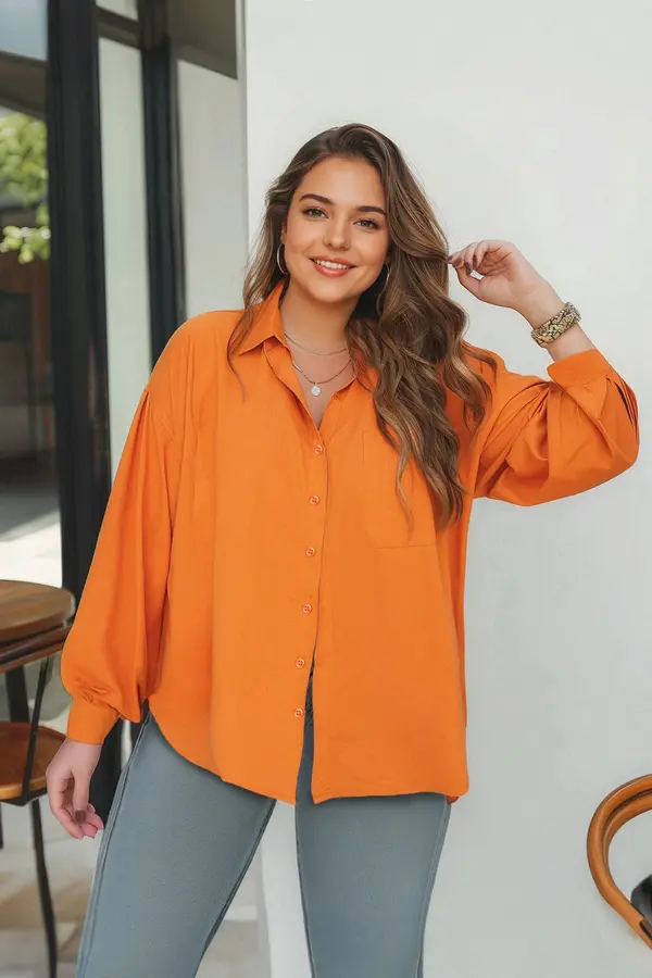 Trendyol Trendyol Curve Orange Boyfriend Woven Shirt