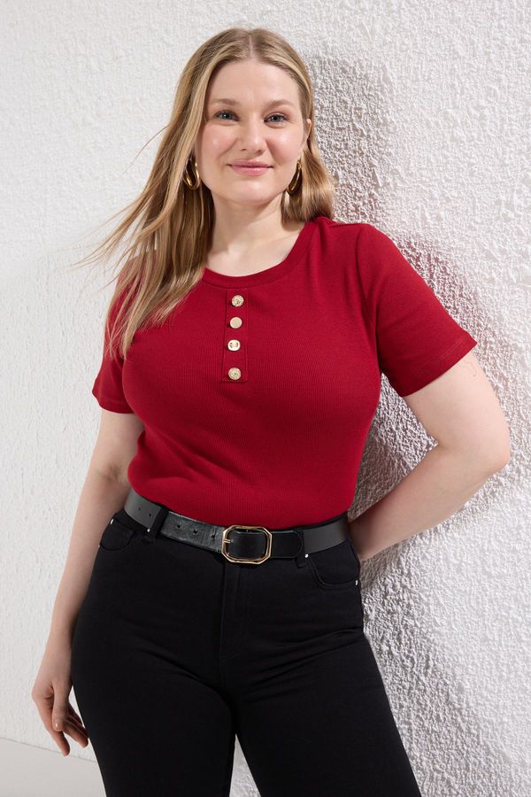 Trendyol Trendyol Curve Pale Pink Camisole Knitted Plus Size Blouse