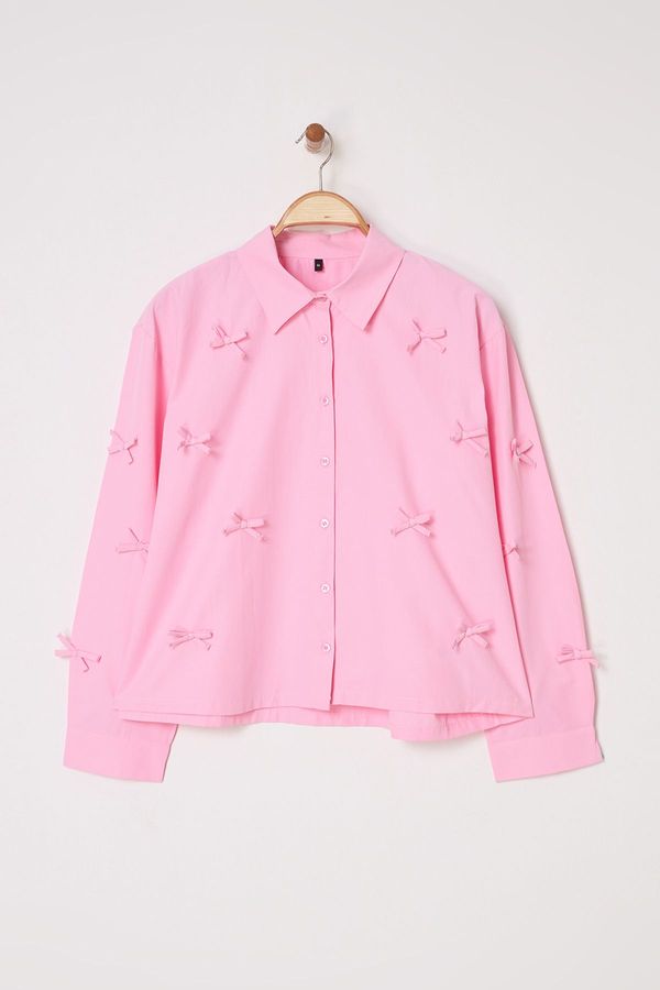Trendyol Trendyol Curve Pink Bowknot Plus Size Shirt