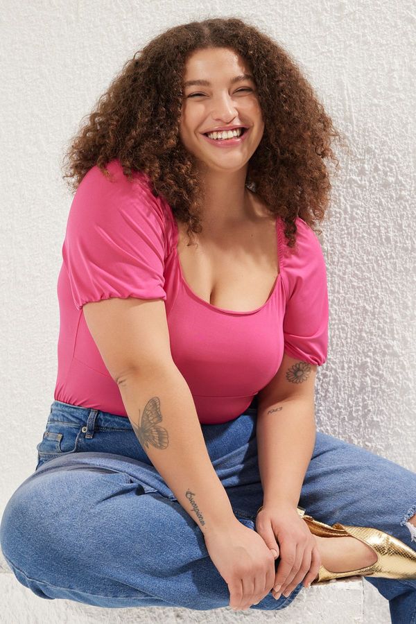 Trendyol Trendyol Curve Pink Sandy Knitted Plus Size Blouse