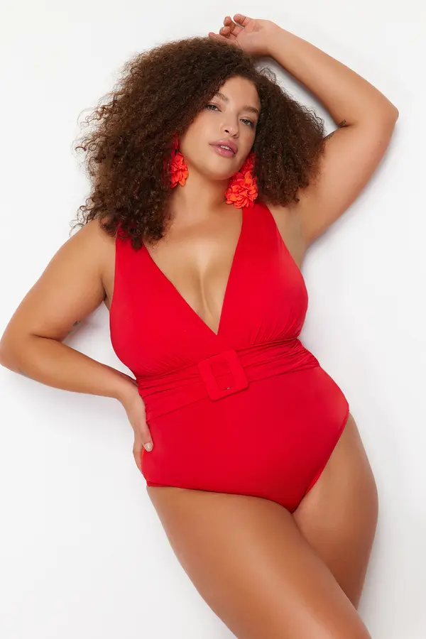 Trendyol Trendyol Curve Red Belt Swimsuit
