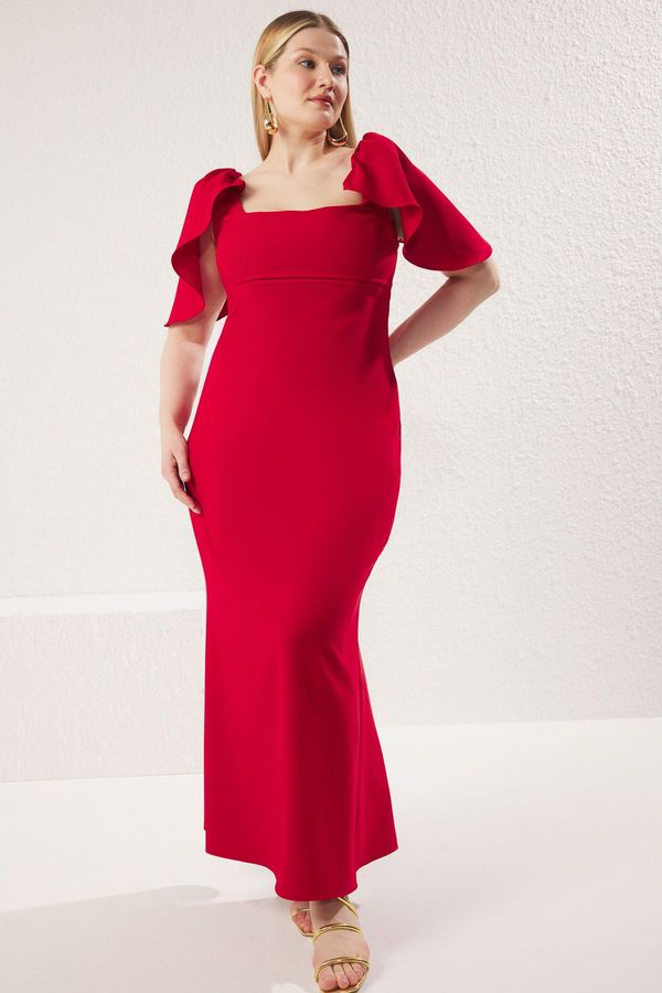 Trendyol Trendyol Curve Red Finike Woven Plus Size Dress