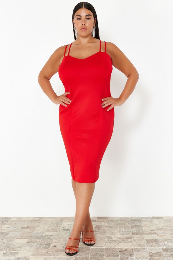 Trendyol Trendyol Curve Red Heart Collar Strap Knitted Dress