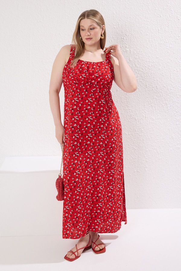 Trendyol Trendyol Curve Red Shally Woven Plus Size Dress