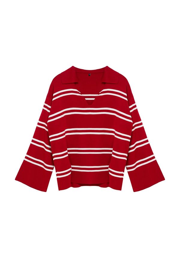 Trendyol Trendyol Curve Red Striped Knitwear Sweater