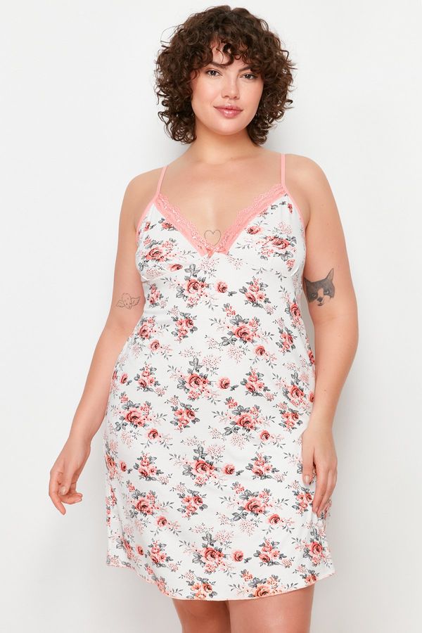 Trendyol Trendyol Curve Salmon Floral Lace Knitted Nightgown