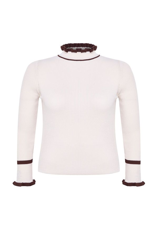 Trendyol Trendyol Curve Stone Stand Collar Stripe Detailed Thin Knit Sweater