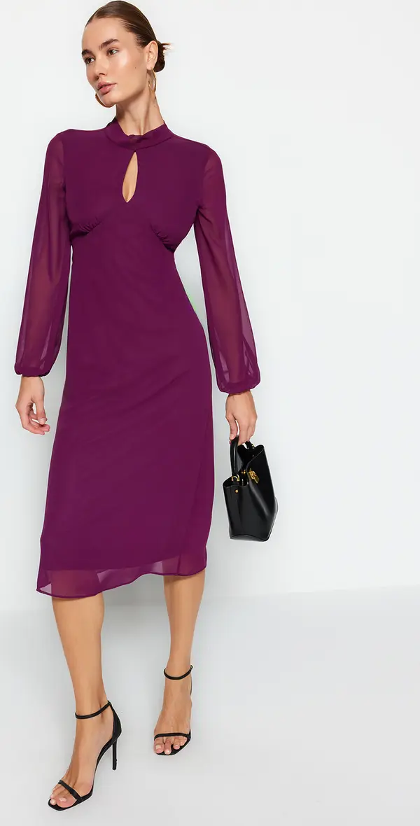 Trendyol Trendyol Damson яка подробни облицовани тъкани рокля