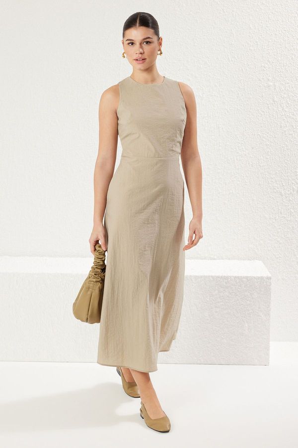 Trendyol Trendyol Dark Beige A Cut Back Detail Midi Woven Dress