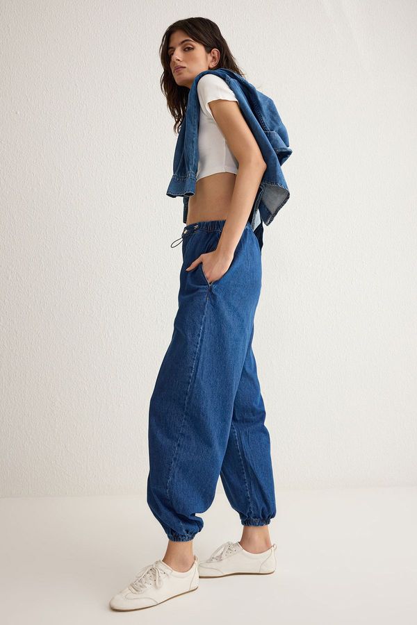 Trendyol Trendyol Dark Blue Elastic Waist High Waist Balloon Jogger Jeans