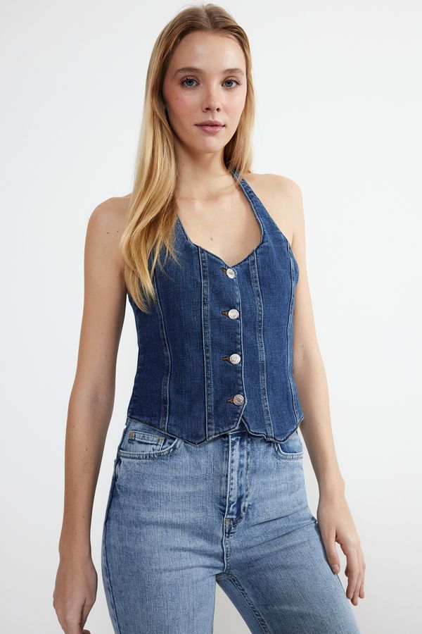Trendyol Trendyol Dark Blue Fitted Denim Vest