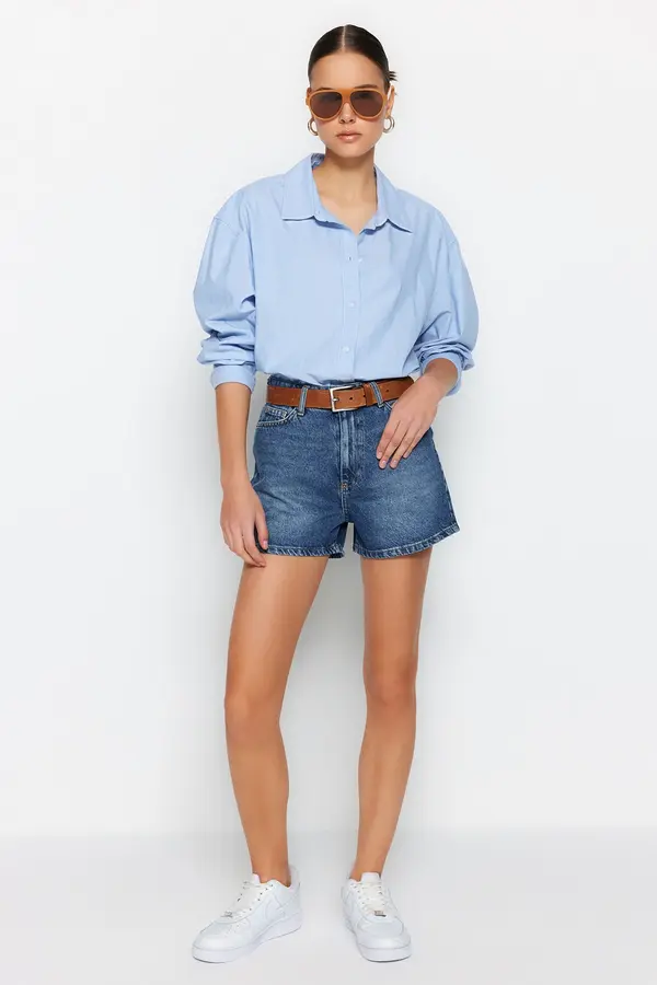 Trendyol Trendyol Dark Blue High Waist Denim Shorts