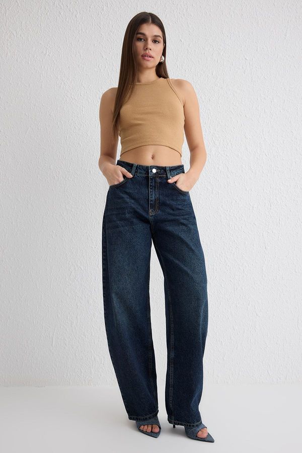 Trendyol Trendyol Dark Blue Medium Waist Skater Jeans