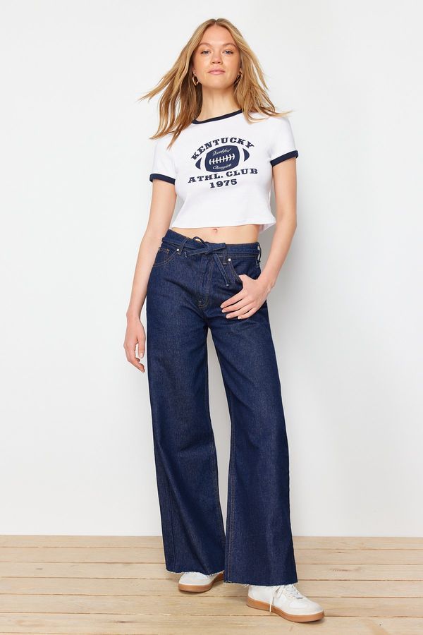 Trendyol Trendyol Dark Blue More Sustainable High Waist Wide Leg Jeans with Waist Detail