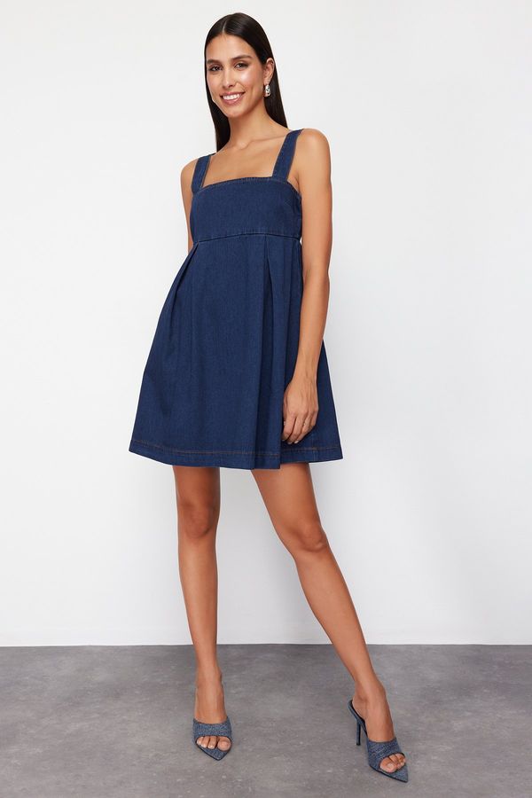Trendyol Trendyol Dark Blue More Sustainable Pleated Denim Mini Dress