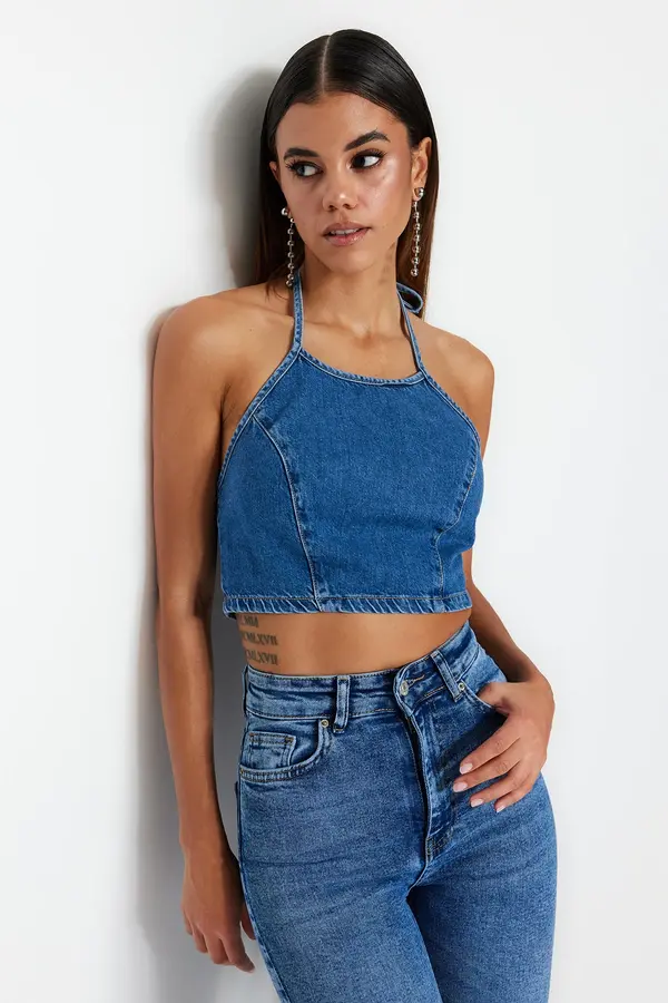 Trendyol Trendyol Dark Blue Weightlifting Denim Bustier