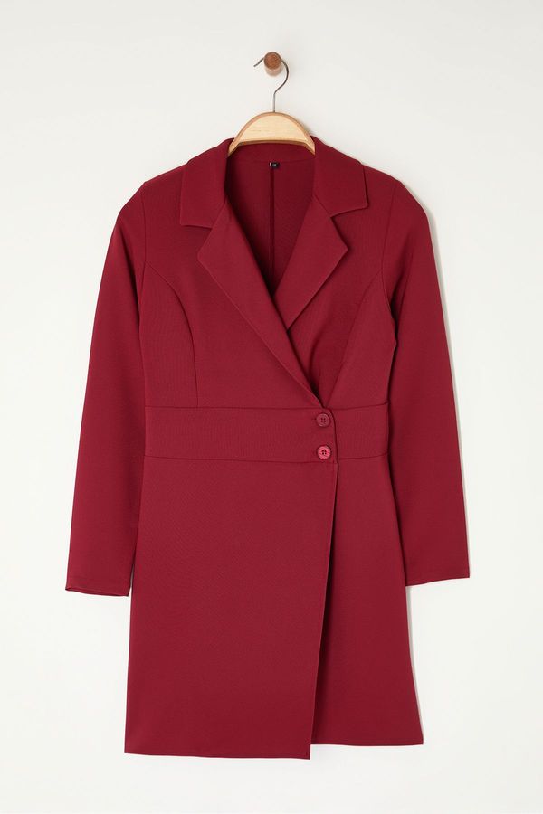 Trendyol Trendyol Dark Claret Red Button Detailed Mini Woven Jacket Dress