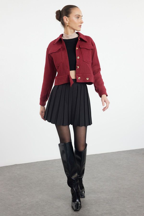 Trendyol Trendyol Dark Claret Red Pocket Detailed Buttoned Woven Jacket
