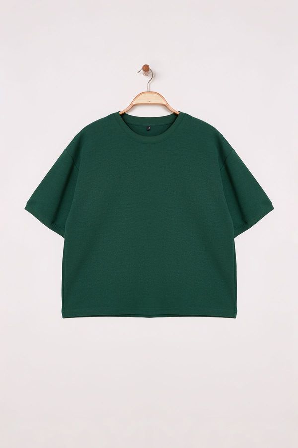 Trendyol Trendyol Dark Green Boxy/Square Cut Thick Premium T-Shirt