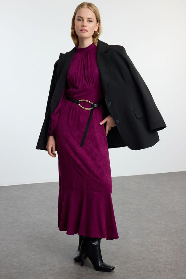 Trendyol Trendyol Dark Purple Jacquard Floral Woven Dress
