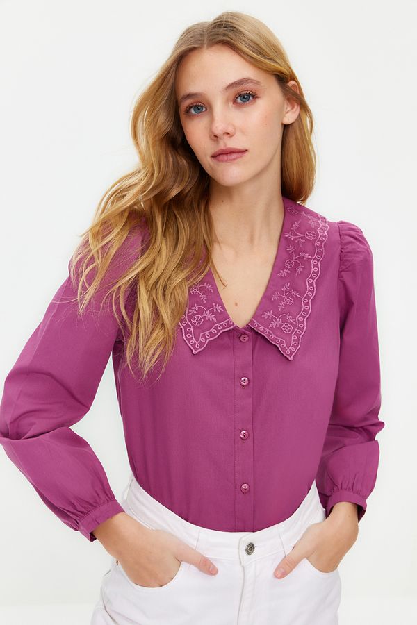 Trendyol Trendyol Dusty Rose Embroidered Cotton Woven Shirt