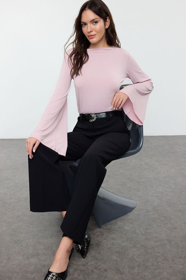 Trendyol Trendyol Dusty Rose Relaxed/Comfortable Pattern Spanish Sleeve Flexible Knitted Blouse