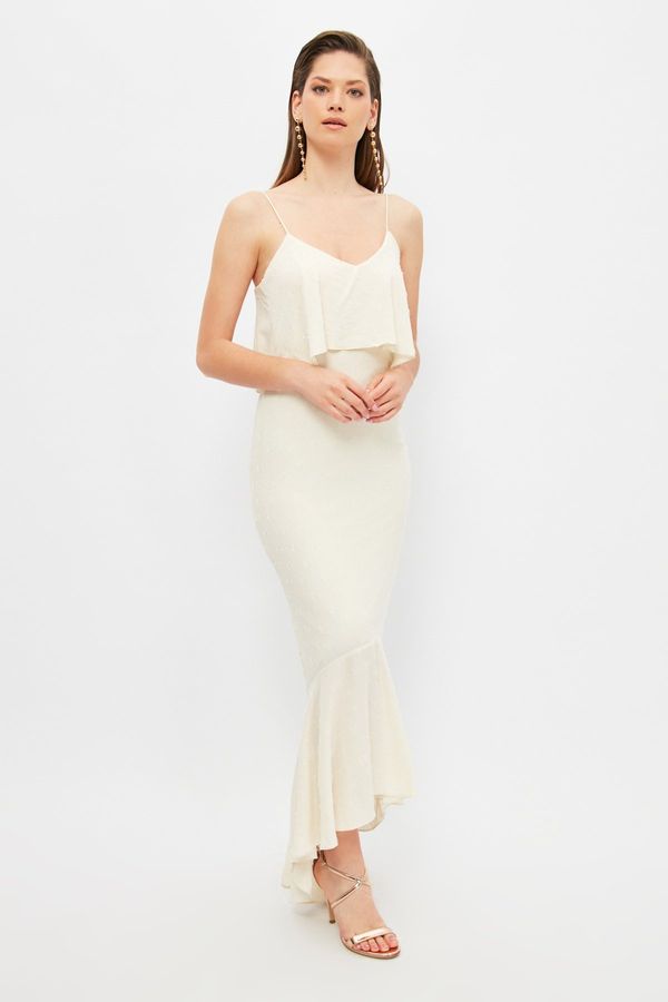 Trendyol Trendyol Ecru 3D плат сватба дълга вечерна вечерна рокля