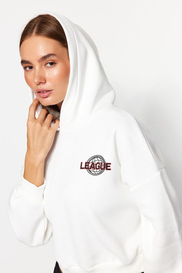 Trendyol Trendyol Ecru Back Print Detail Hooded Raising Knitted Sweatshirt