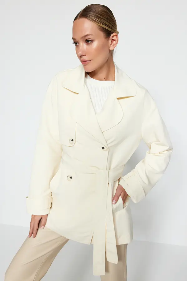 Trendyol Trendyol Ecru Belted водоотблъскващ тренчкос