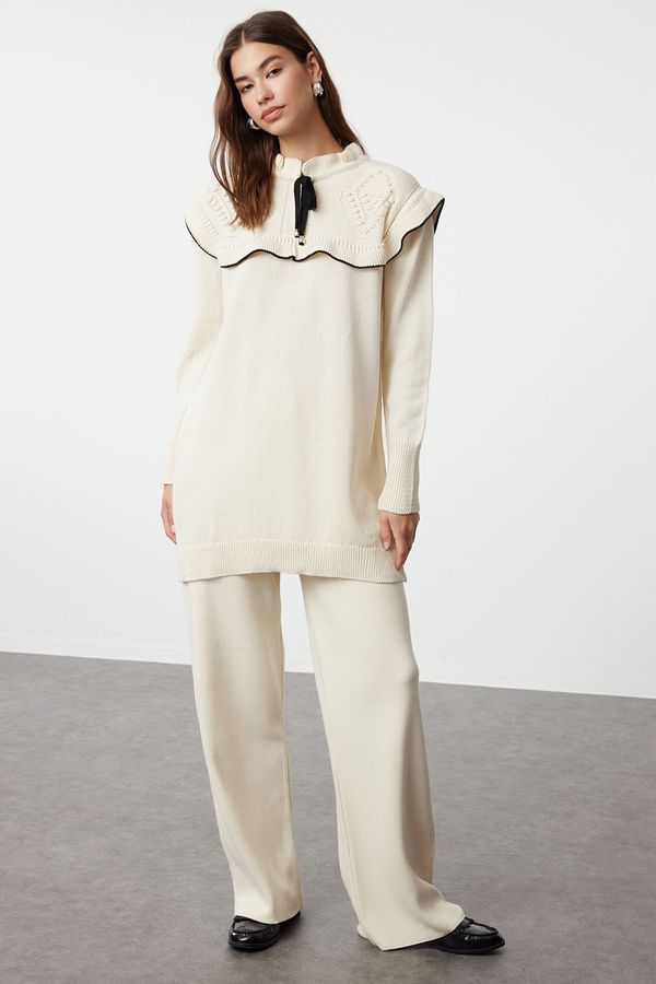 Trendyol Trendyol Ecru Black Piping Collar Detailed Knitwear Bottom-Top Set